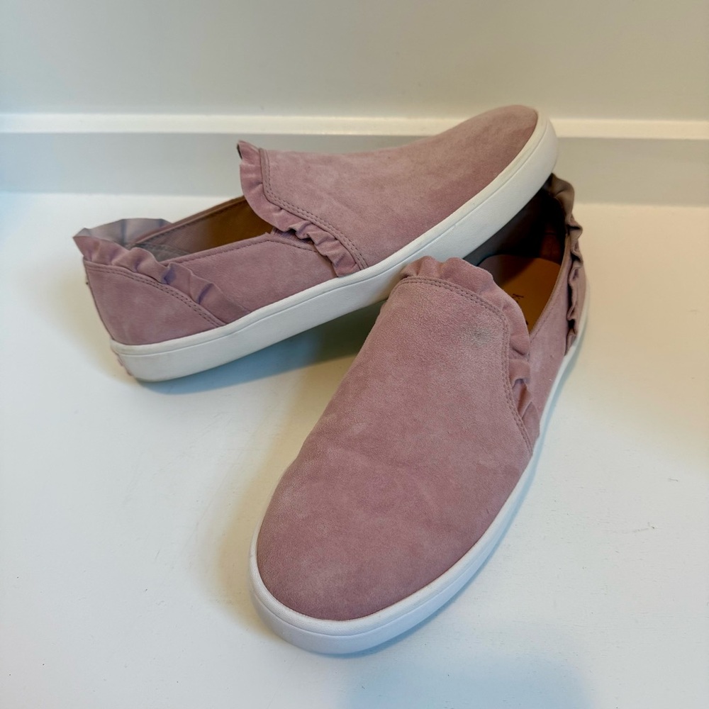 Kate Spade Lilly Pink Leather Ruffle Slip On Fashion Sneakers Size 6.5M